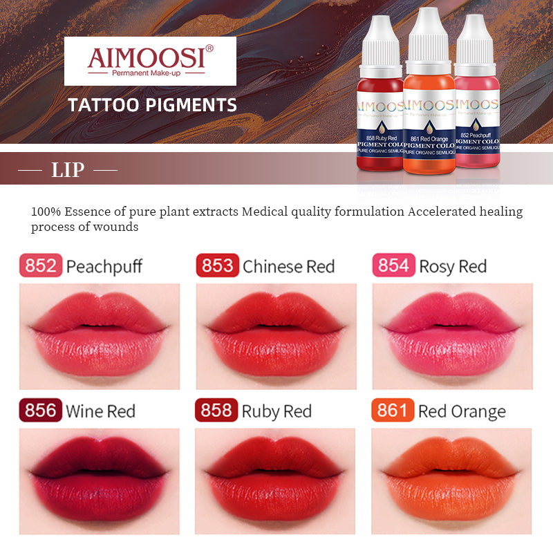 Aimoosi Lip tattoo semi-permanent makeup lip ink Nano pure organic microblading pigment lip tattoo ink color
